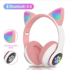 Akz-022 Stereo Ενσύρματα Over Ear Ακουστικά Αυτιά Γάτας Ροζ