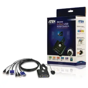 Aten Kvm 2port Usb Vga Switch Με Ενσωμ Καλώδια With Remote Port Selector Cs22u