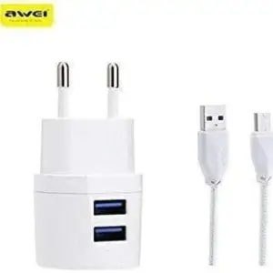Awei 2 Usb Output Fast Charger Dc 5.0v/2.1a White Μαζι Με Καλωδιο