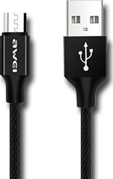 Awei Καλώδιο Ταχείας Φόρτισης Και Δεδομένων USB 2.0 Σε Micro USB Με Υφασμάτινη Επένδυση 1m Μαύρο