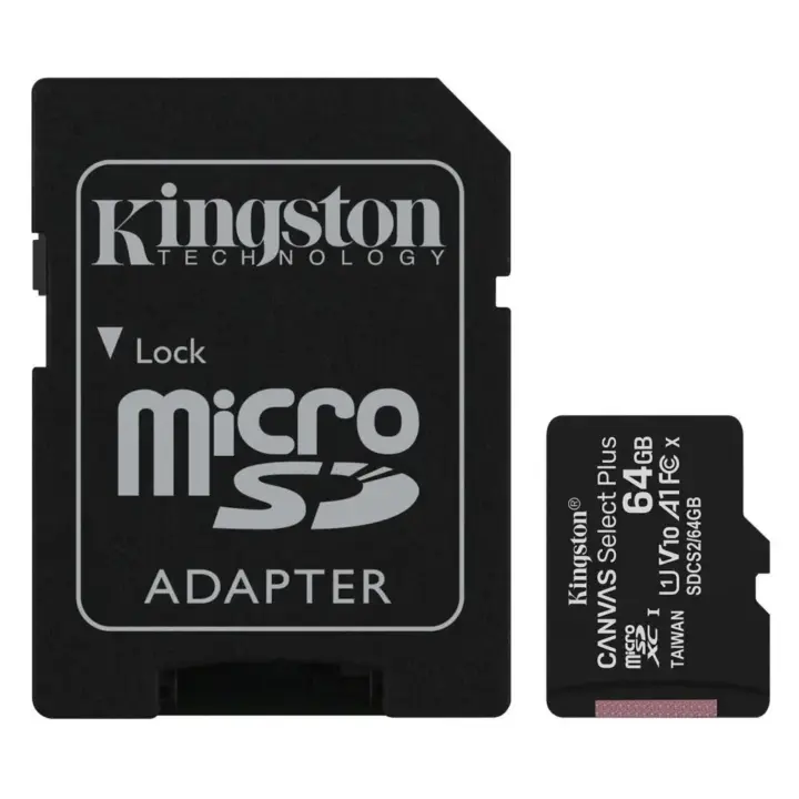 Kingston Micro Secure Digital 64GB microSDXC Canvas select Plus 80R CL10 UHS-I Card + SD Adapter
