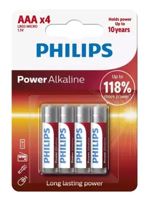 Philips Power Αλκαλικές Μπαταρίες LR03P4B/5 AAA LR03 1.5V 4τμχ