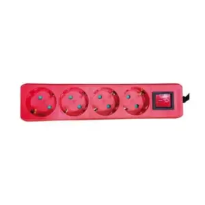 Πολύμπριζο 4Θ+Διακόπτης Schuko 3x1,5mm Κόκκινο, 2M Καλώδιο