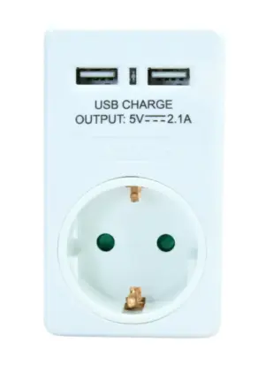 Powertech Αντάπτορας Ρεύματος Schuko 2X Usb Λευκό