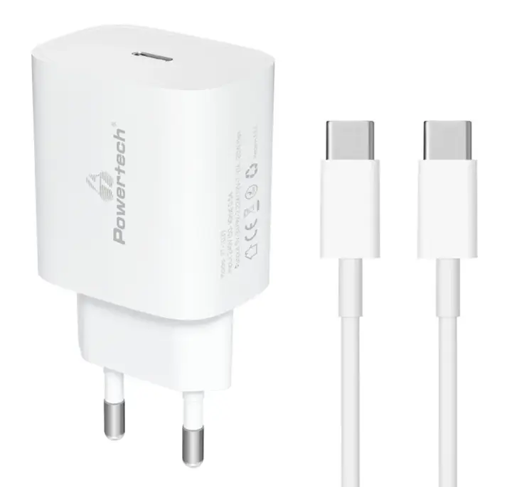 Powertech φορτιστής τοίχου USB-C μαζί με καλώδιο USB-C PD 20W