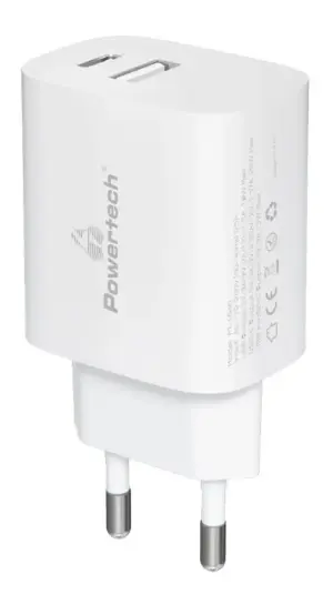 Powertech Φορτιστής Τοίχου USB & USB-C PD QC3.0 20W Λευκός