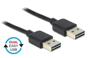 Powertech Καλώδιο USB 2.0 σε USB 2.0 Type A Dual Easy USB 1.5m Black