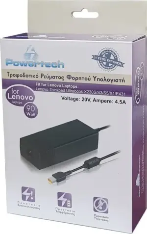 Powertech Τροφοδοτικό για Lenovo Laptop 90 Watt 20v4.5a