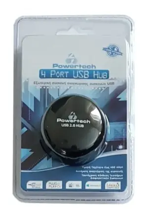 Powertech USB 2.0 Hub 4 Θύρες Μαύρο