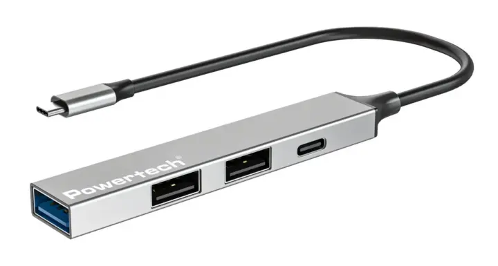 Powertech USB hub, 4x θυρών, USB 3.2, 5Gbps, USB-C σύνδεση, γκρι