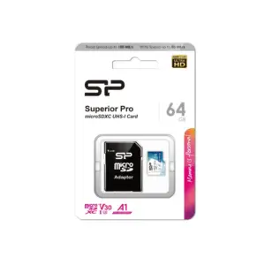 Silicon Power Micro SDXC 64GB Class 10 UHS-1 U3 V30 Superior Pro R100/W80 MB/s + SD Adaptor
