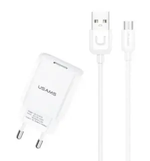 Usams Φορτιστής Τοίχου T21OCMC01 Με Καλώδιο Micro USB USB 2.1A Λευκός