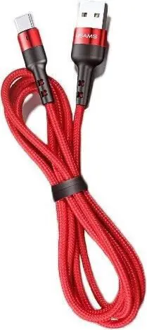 USAMS Καλώδιο Braided LED USB 2.0 USB-C male σε USB-A male U26 Fast Charging 3A 1m Κόκκινο