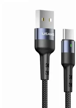 USAMS Καλώδιο Braided LED USB 2.0 USB-C male σε USB-A male U26 Fast Charging 3A 1m μαύρο