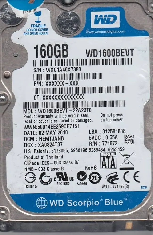 Western Digital Hdd Scorpio Blue 160gb/2,5''/5400rpm/Sataii/B